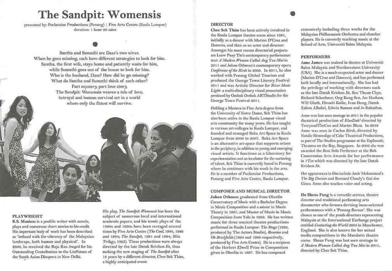 2012, The Sandpit & Womensis, Credits 2
