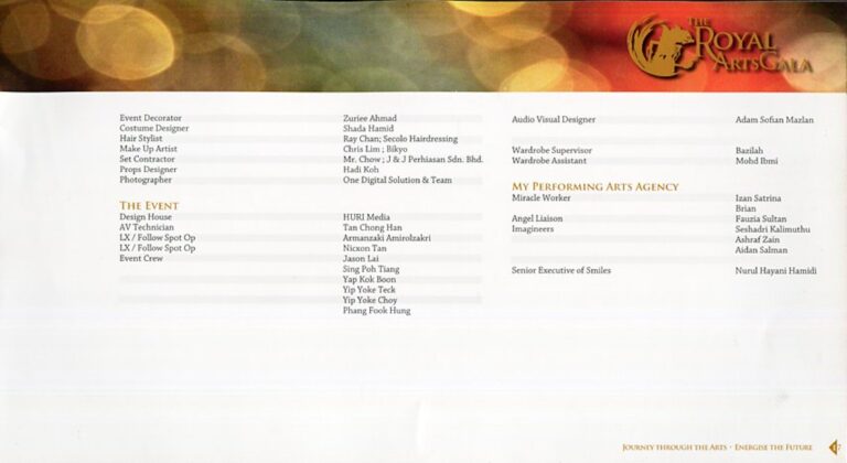 2012 The Royal Arts Gala Cast and production crew list 2