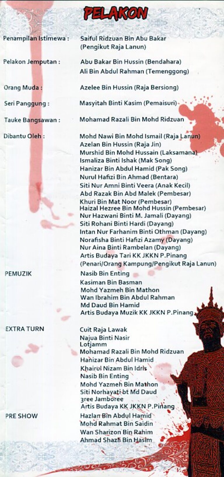 2013 Bangsawan Raja Bersiong Cast and production crew list 1