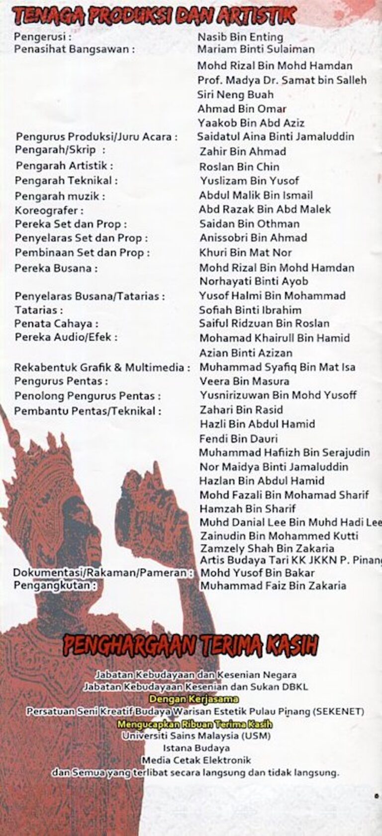 2013 Bangsawan Raja Bersiong Cast and production crew list 2