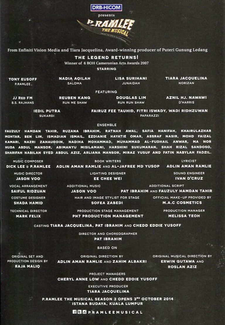 2014 P. Ramlee The Musical Cast and production crew list