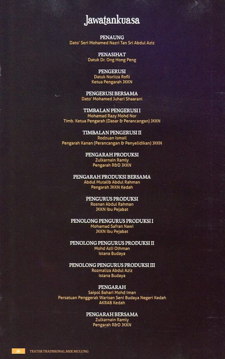 2015 Mek Mulung Putera Cahaya Bulan Cast and production crew list 8