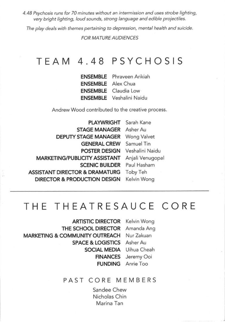 2017 4.48 Psychosis Cast and production crew list 1