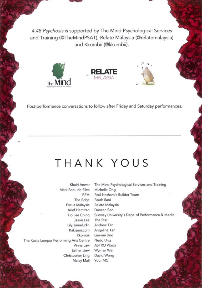 2017 4.48 Psychosis Cast and production crew list 2