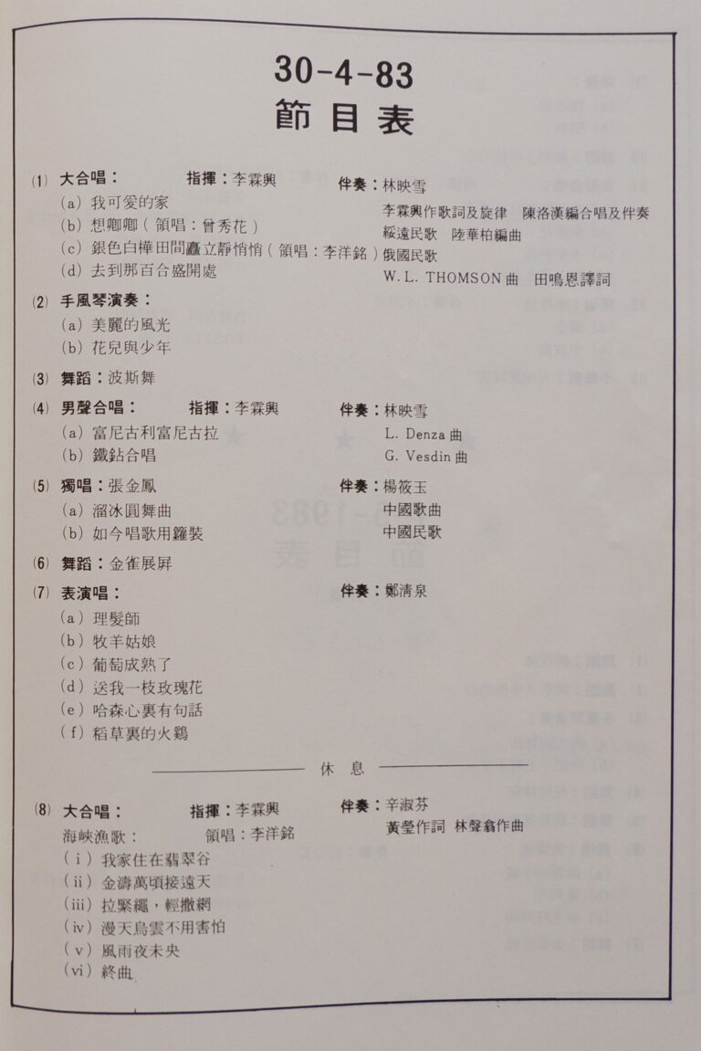 1983 Anniversary Gala Night Program list
