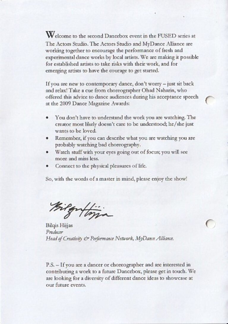 2010 Dancebox Directors message