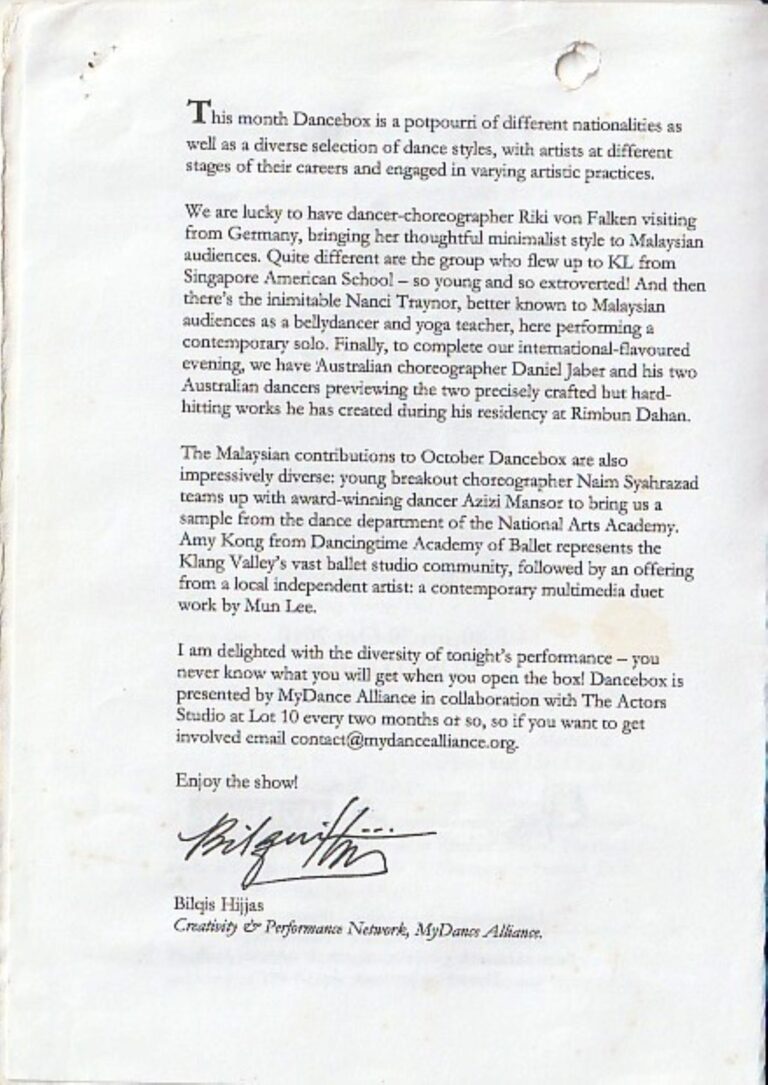 2010 Dancebox Directors message