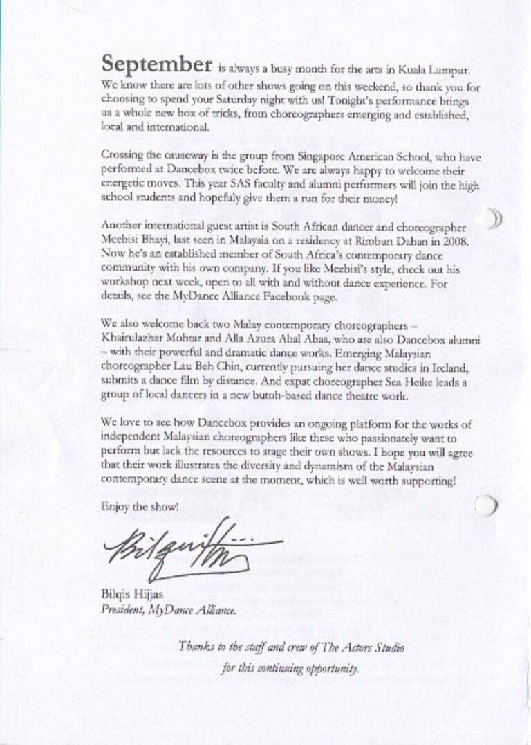 September 2012 Dancebox Director message